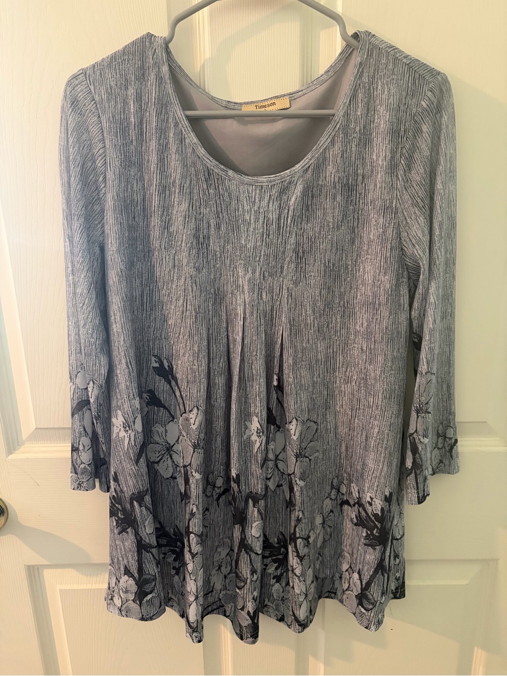 Blue-Gray Floral Swing Top - Women Large